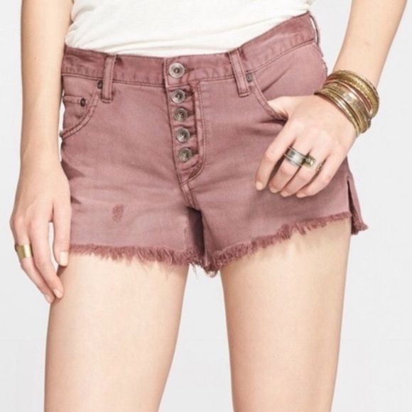 Free People Exposed Button Fly Distressed Jean Denim Shorts 27 - Picture 1 of 8